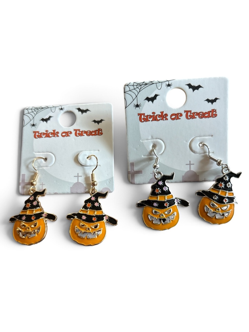 Halloween Pumpkin Witch Hat Dangle Earrings - Orange